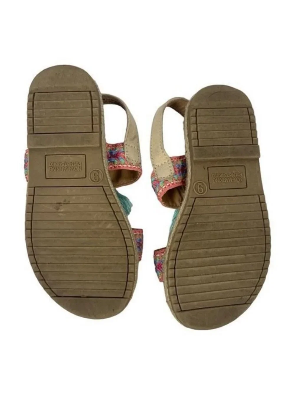 Girls Size 9 Multicolor Tassel Sandals Textile Upper Pink & Teal Straps Buckle